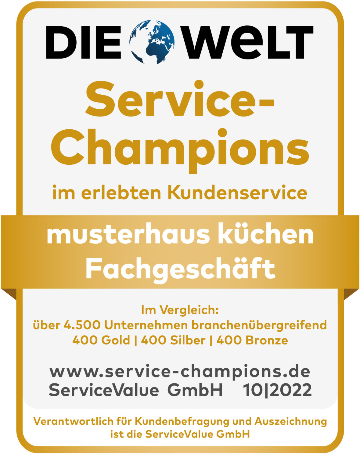 Gold-Status erneuert: musterhaus küchen Fachgeschäfte als „Service-Champions in Gold“ ausgezeichnet